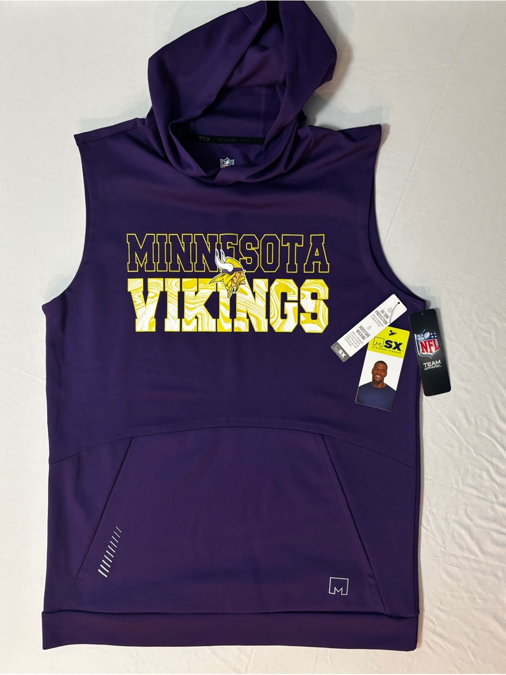 MSX Michael Strahan Minnesota Vikings Action Sleeveless Hoodie M NWT